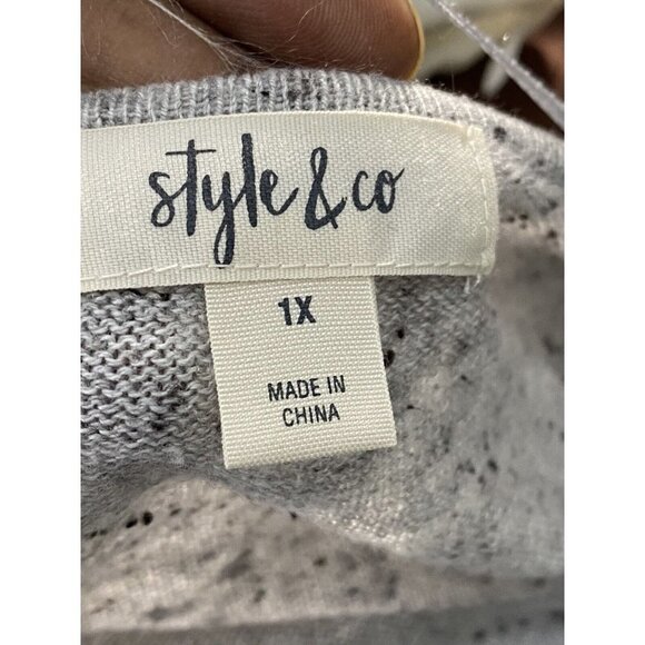 Style & Co Womens Petite Ruffle Long Sleeve Cardigan Gray Speckled Sweater SZ 1X - Picture 4 of 7